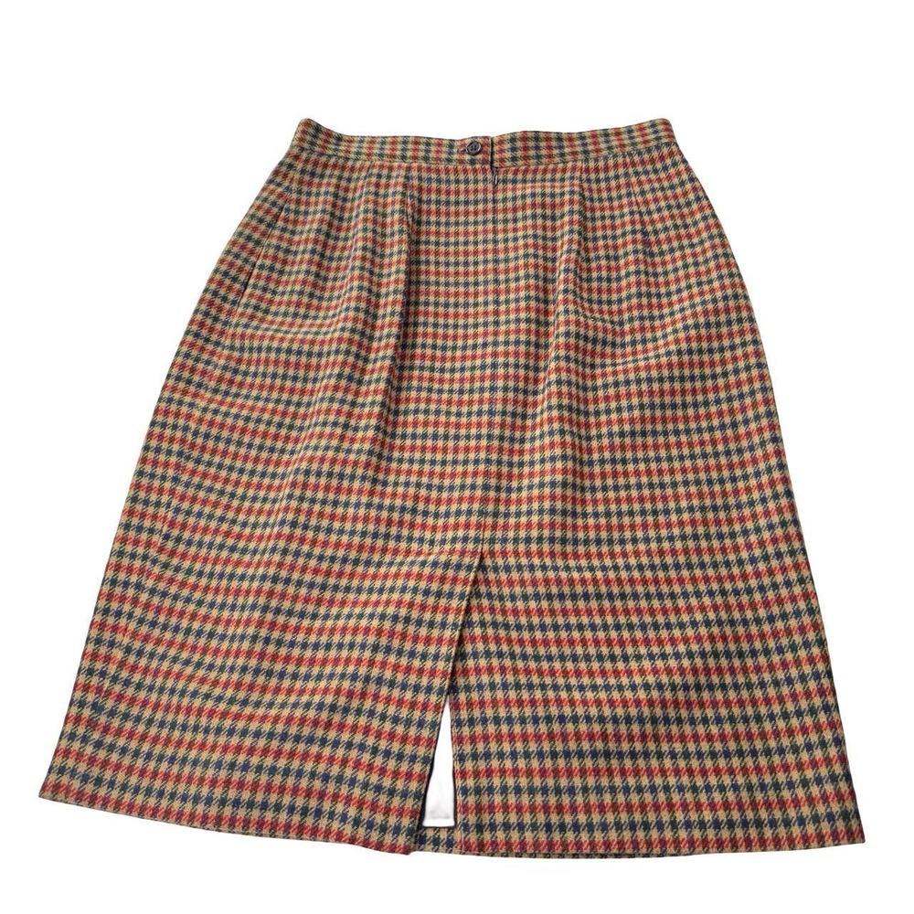 Vintage Wool Plaid Mini Skirt Houndstooth Red Blue Beige High Waist USA Size 8